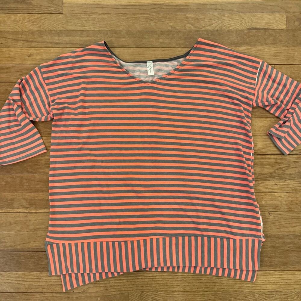 Sew In Love Women's Coral & Gray Striped V-Neck Tunic Top - 3XL